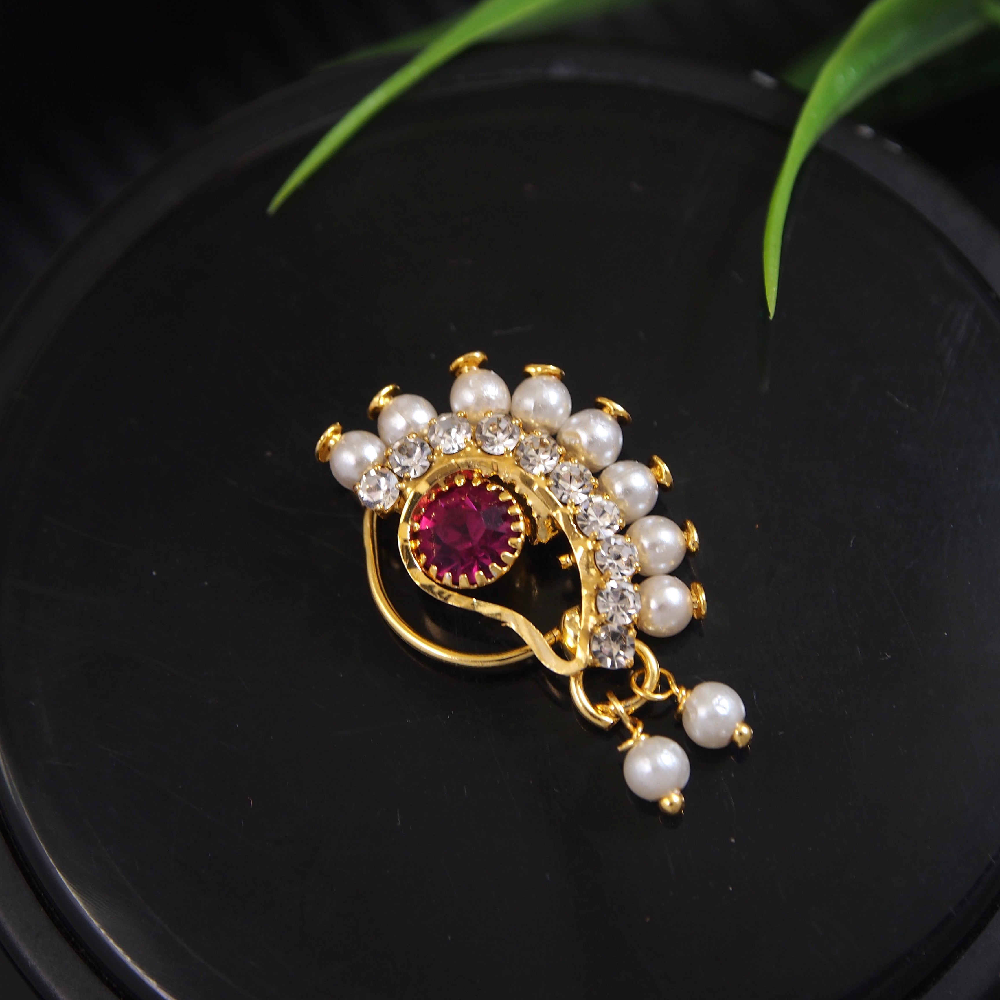 Stylish Traditional Pearl Nose Ring For Women Without Piercing Pearl Gold Plated Nath Nose Ring For Girls And Women